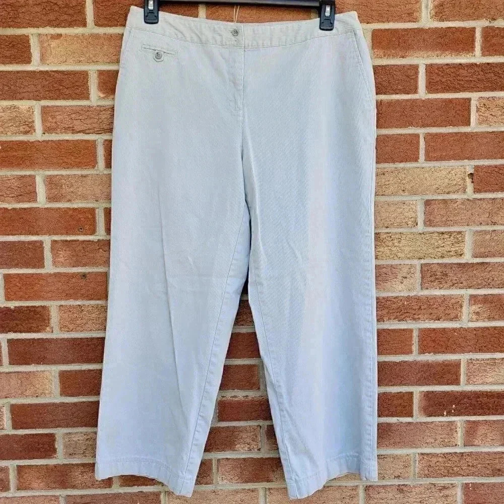 J. Jill Pants Women's Size 14 Stretch Ankle Crop Beige Wide Leg Pockets